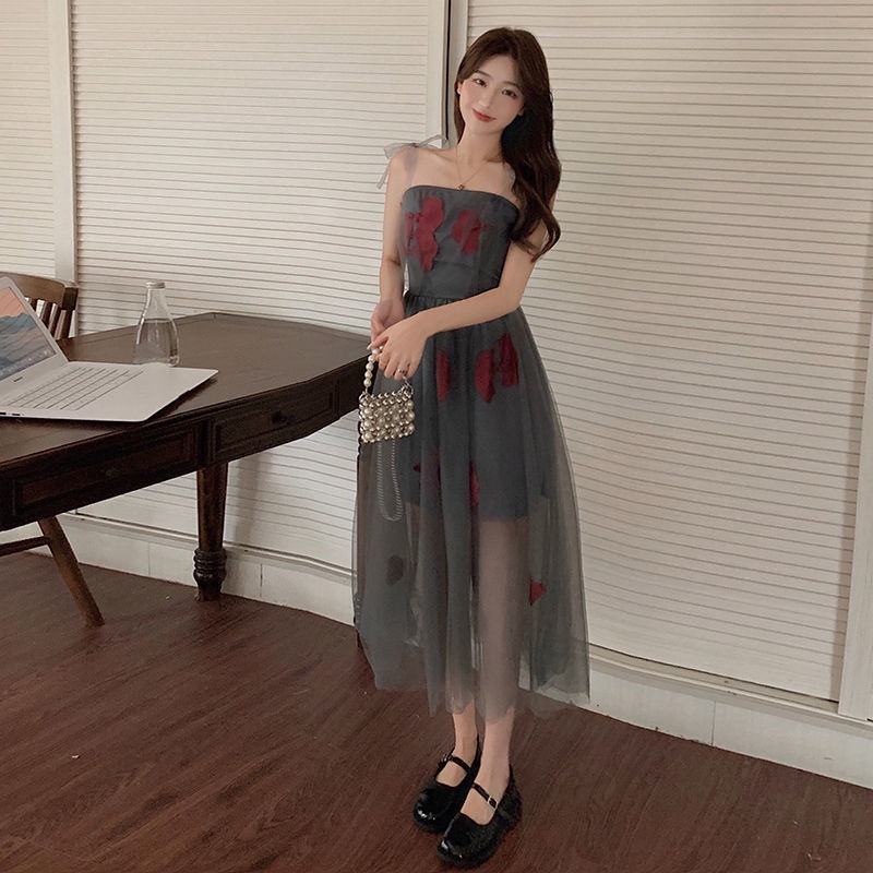 Đầm tutu Hở Vai Phong Cách retro Pháp Thời Trang Đi Biển Cho Nữ