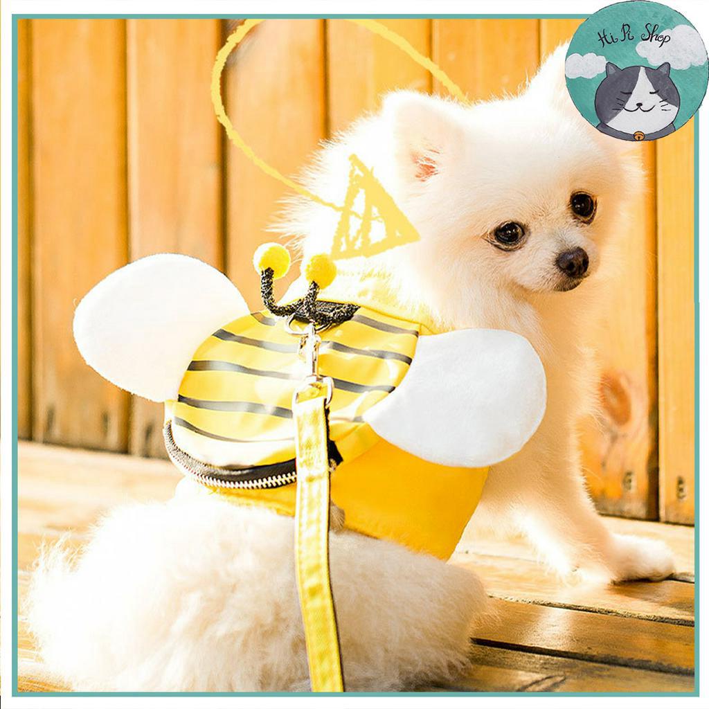 Dây Yếm Dắt Cao Cấp Gắn Túi Hình Ong Xinh Xắn Cho Chó Mèo Chất Liệu Cotton Kèm Móc Kim Loại Dành Cho Thú Cưng