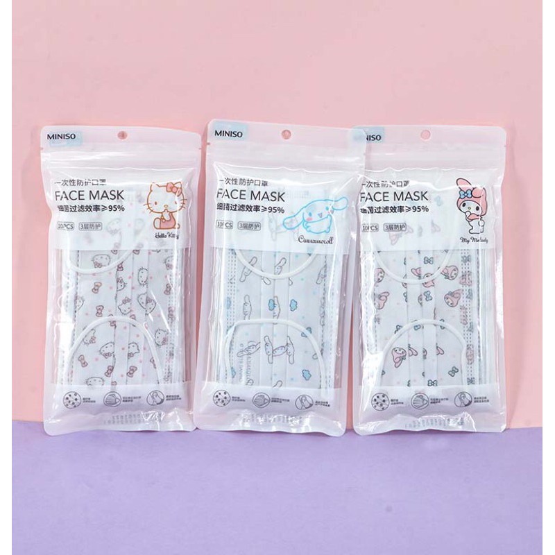 [Ảnh Thật] Khẩu trang Cinnamoroll Hello Kitty My Melody - BST Sanrio Miniso