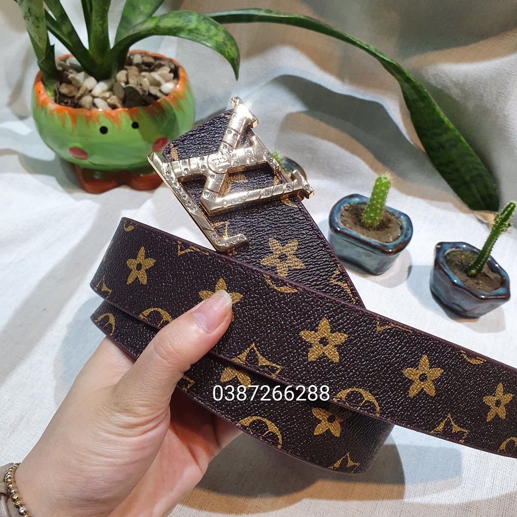 Thắt lưng nam, dây lưng lv thời trang, dây nịt nam cao cấp, mặt kim loại đính đá trẻ trung sành điệu