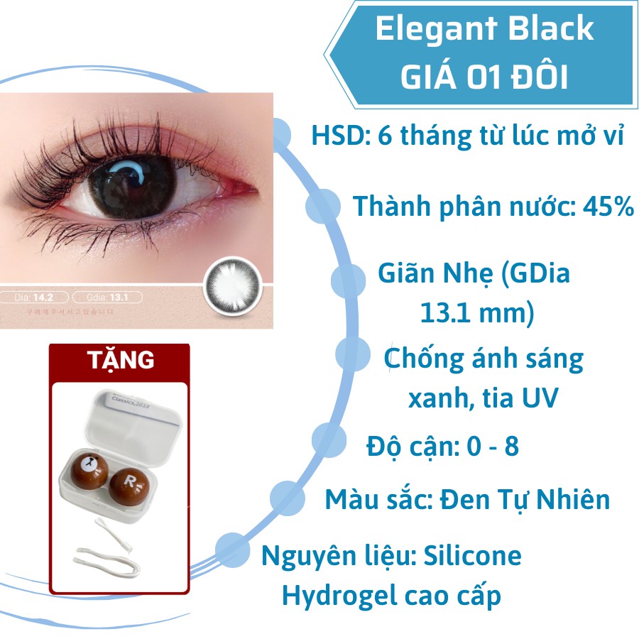 Kính Áp Tròng Cận Màu Đen Thanh Lịch Hàn Quốc VIVIMOON Cho Mắt Thở Elegant Black 13.1mm