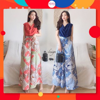 Set bộ rời trơn MIMIX quần suôn họa tiết ống rộng dài 98cm kèm áo cổ đổ thời trang AR8185