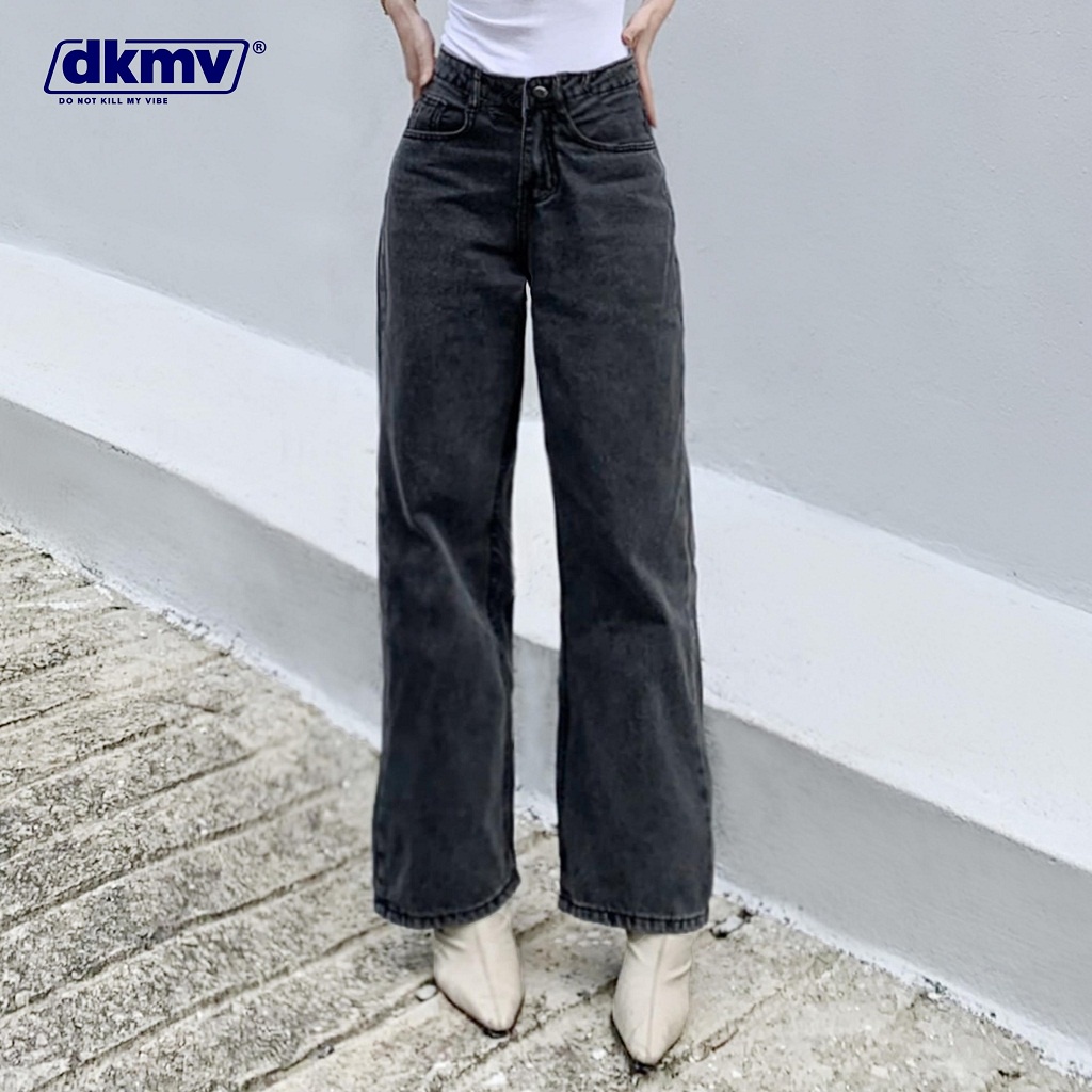 Quần jean ống rộng nữ lưng cao màu đen DKMV - Quần bò nữ cạp cao Skinny Jeans Grey