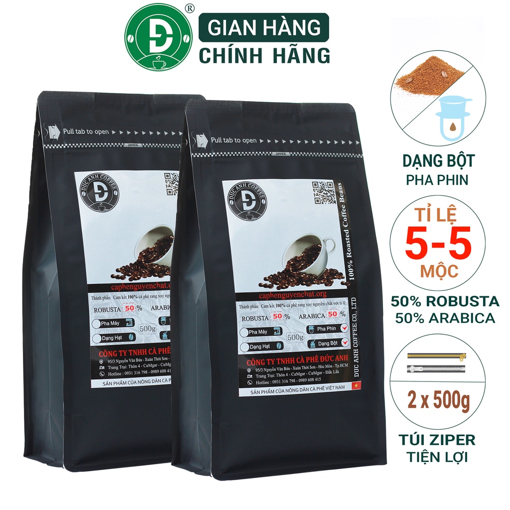 1kg Cà Phê Bột Pha Phin D55 (50% Robusta+50% Arabica) Rang Mộc Nguyên Chất DUC ANH COFFEE Cafe Tỉ Lệ 5-5 Cà Phê Đức Anh