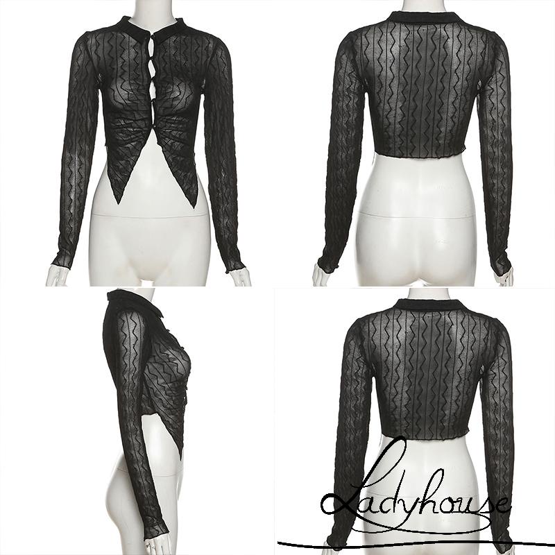 Áo Sơ Mi Croptop Tay Dài Vải Mỏng Màu Trơn Cài Nút Thời Trang Mùa Hè Cho Nữ