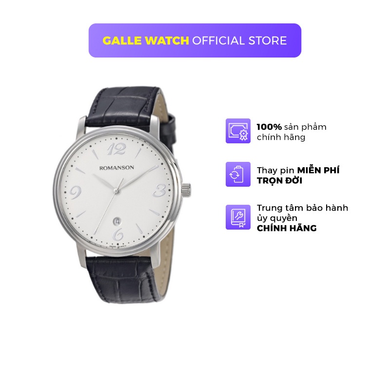 Đồng hồ nam Romanson Men Watch TL4259MWWH mặt mỏng có lịch ngày chống nước, kính chống xước, dây da cao cấp chính hãng