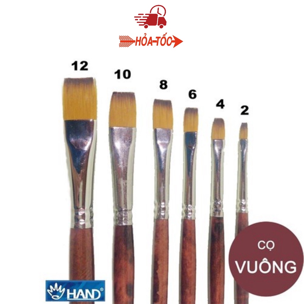 Cọ vẽ màu nước, cọ đầu vuông thân nâu hand mã ZBS1, Cọ vẽ màu poster/gouache/woat/acrylic [ Sugi art shop]