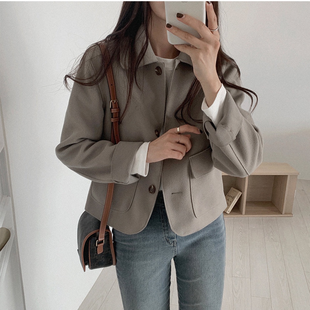 Áo khoác lửng tay dài một hàng nút 39069 cho nữ