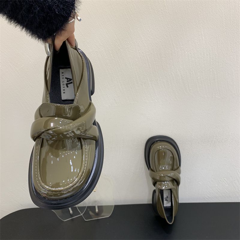 Giày Da Đế Dày Phong Cách Retro Pháp Cho Nữ