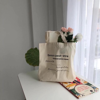 Túi tote vải canvas phong cách vintage Hàn Quốc Chữ Demain