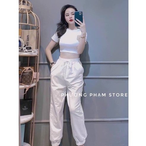 Set bộ thể thao siêu cute áo ngắn có khóa kéo và quần dài có dây rút thật thời trang Bella Luu Shop