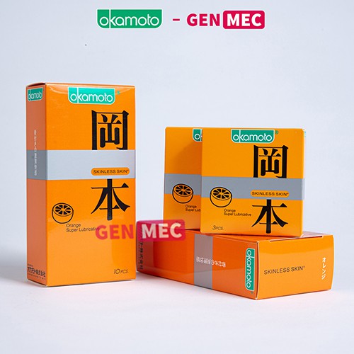 Bao cao su Siêu Mỏng Okamoto Orange Super Lubricative Skinless Nhiều GeL Bôi Trơn - BCS Okamoto Hộp 10 bao -Genme