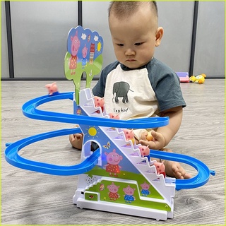 Bộ đồ chơi heo Peppa ( LOẠI TO ), chó leo cầu thang có nhạc và có đèn ngộ nghĩnh cho bé