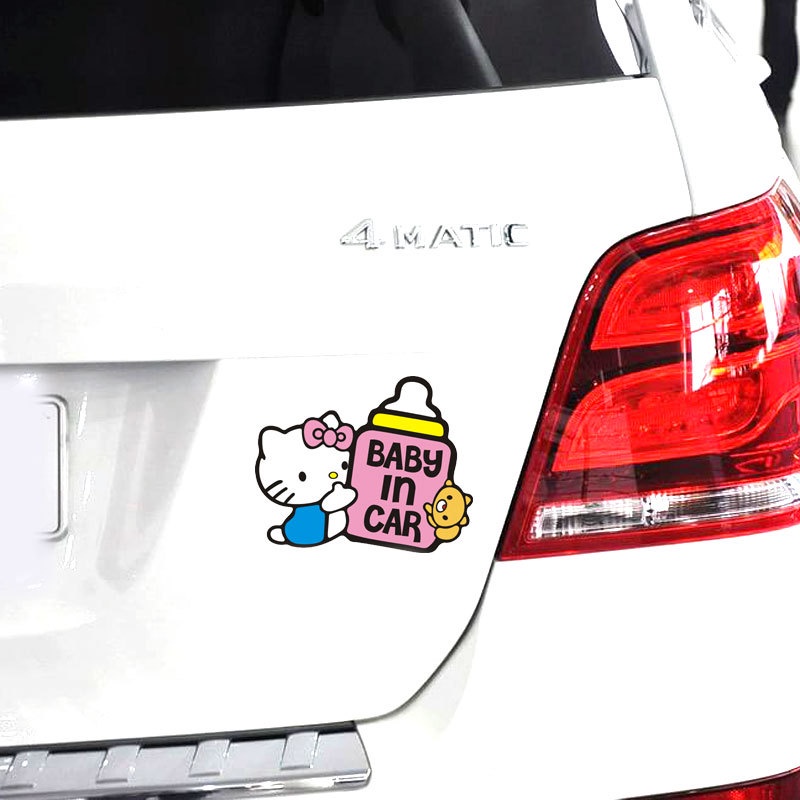 Miếng Dán Trang Trí Kính Chắn Gió Cửa Sổ Xe Hơi Hình Hello Kitty Màu Hồng Dễ Thương