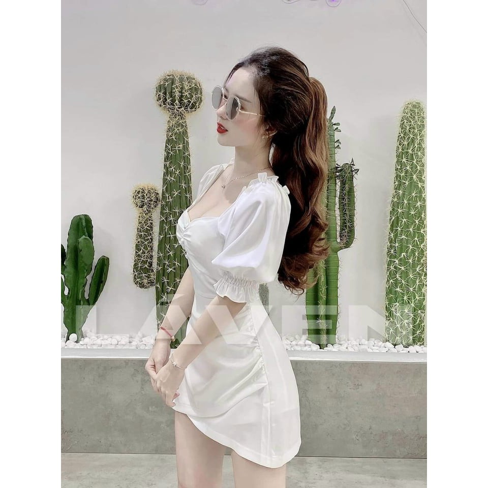 Đầm Ôm Body ĐÍnh Nút Tay Phồng Hở Lưng Siêu Xinh Quyến Rũ Chất Lụa Satin Mềm Mịn ( Có Mút Ngực ) | BigBuy360 - bigbuy360.vn