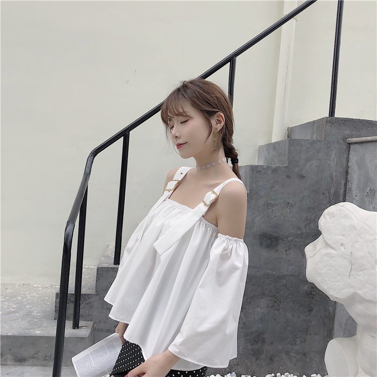 Áo retro rớt vai có dây bánh bèo ullzang