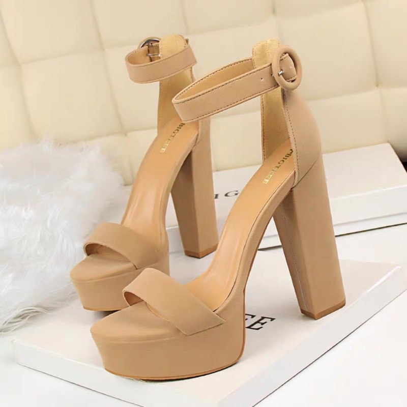 (ORDER) Sandals cao gót đế thô khoá tròn sang chảnh 13 cm, hàng cao cấp