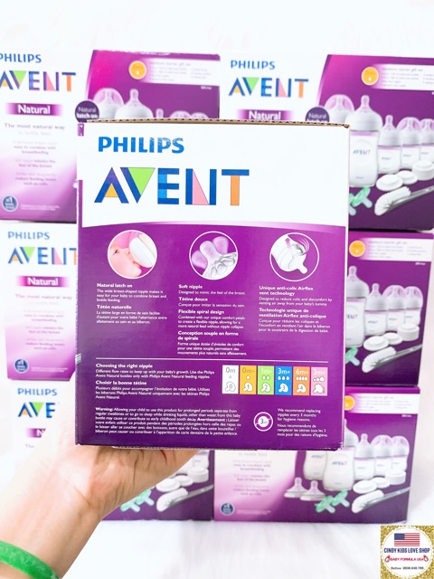 Gift Set Bình Sữa Avent Philip (2 bình 260ml,3 bình 160ml, 2 núm ti, 2 núm ngậm,1 bàn chải rửa bình)