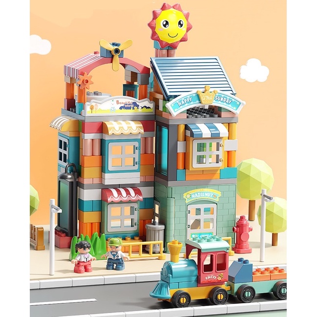 Đồ chơi lắp ghép lego duplo cho bé trai, bé gái từ 3 đến 7 tuổi, bộ xếp hình 258 chi tiết hãng Feelo