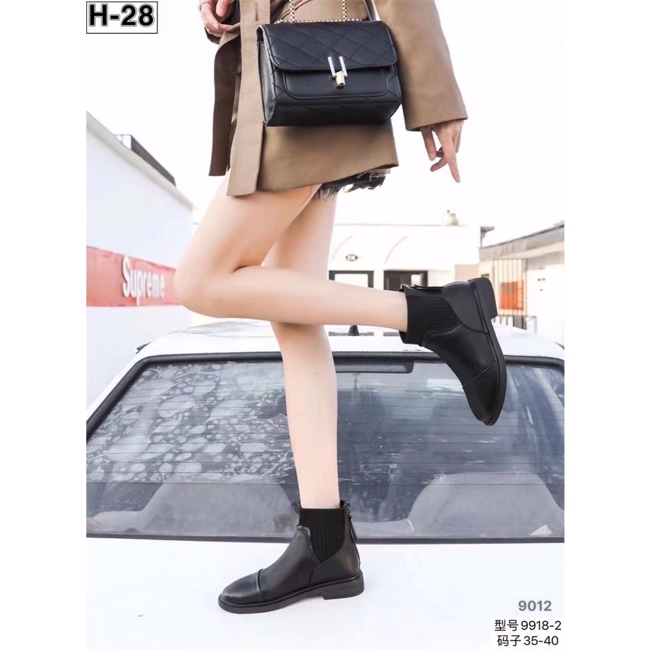Giày bốt thời trang nữ QC ❤️FREESHIP❤️ Boots thấp cổ len co giãn da mềm mũi tròn đế 3cm S9012 - 5118C