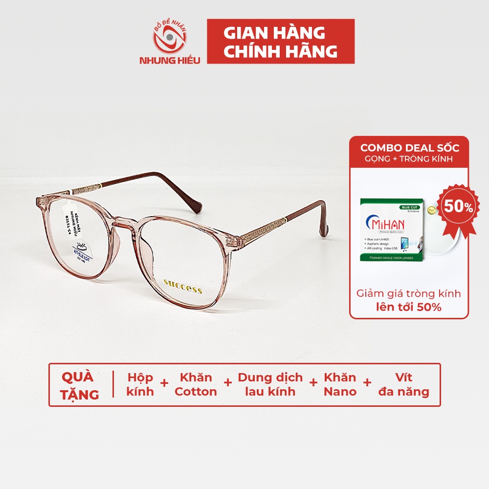 Gọng kính cận nam nữ NHUNG HIẾU dáng tròn 83151 nhựa dẻo và hợp kim cao cấp