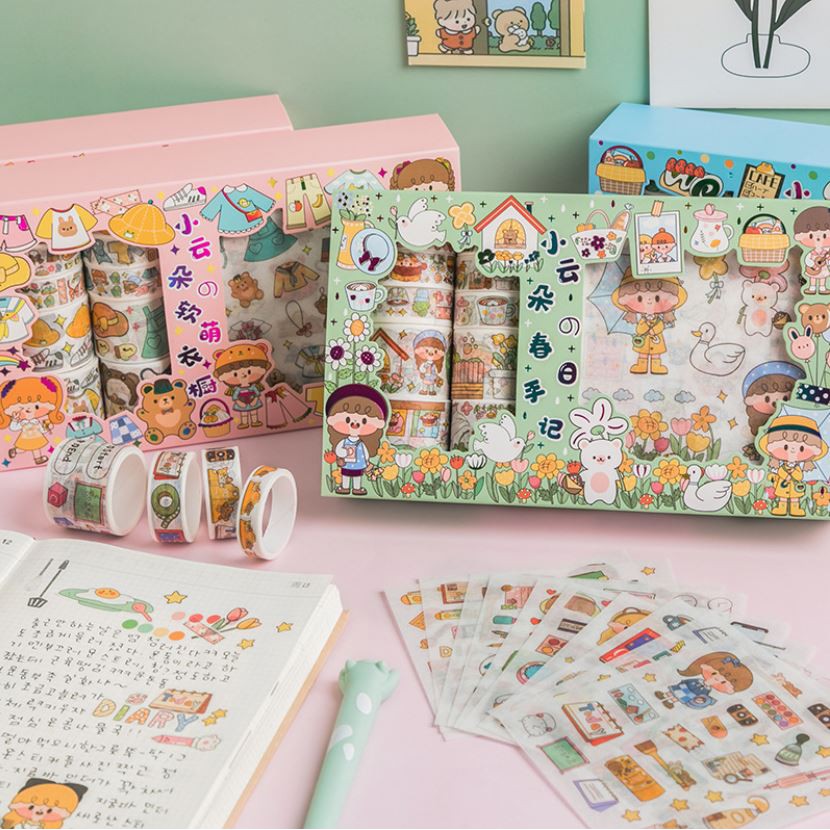 Bộ 10 cuộn washi tape và 10 tấm sticker dễ thương Cute girl's diary | BSW059