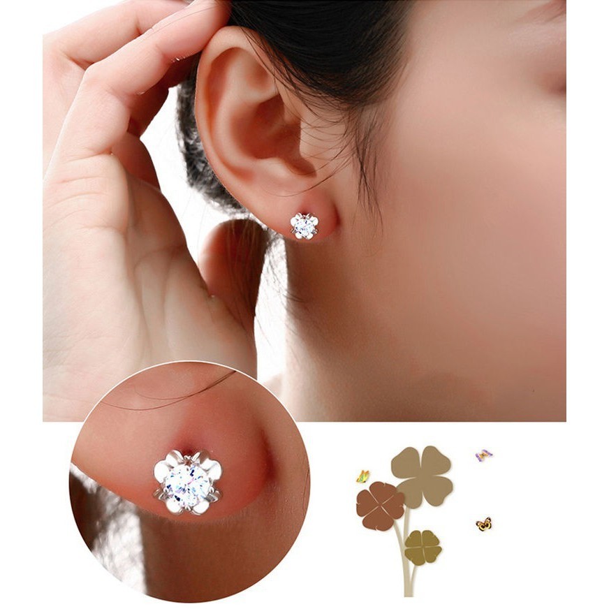 Hoa tai mạ bạc hình hoa đính đá sang trọng
