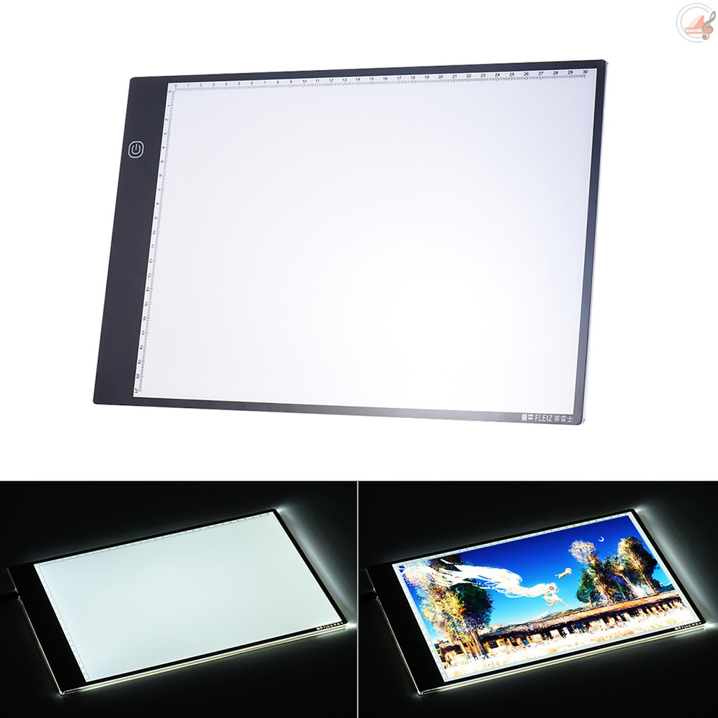 Portable A4 LED Light Box Drawing Tracing Tracer Copy Board Table Pad Panel Copyboard with 3-mode Brightness Black Edge Scale for Artist Animation Sketching Architecture Calligraphy Stenciling