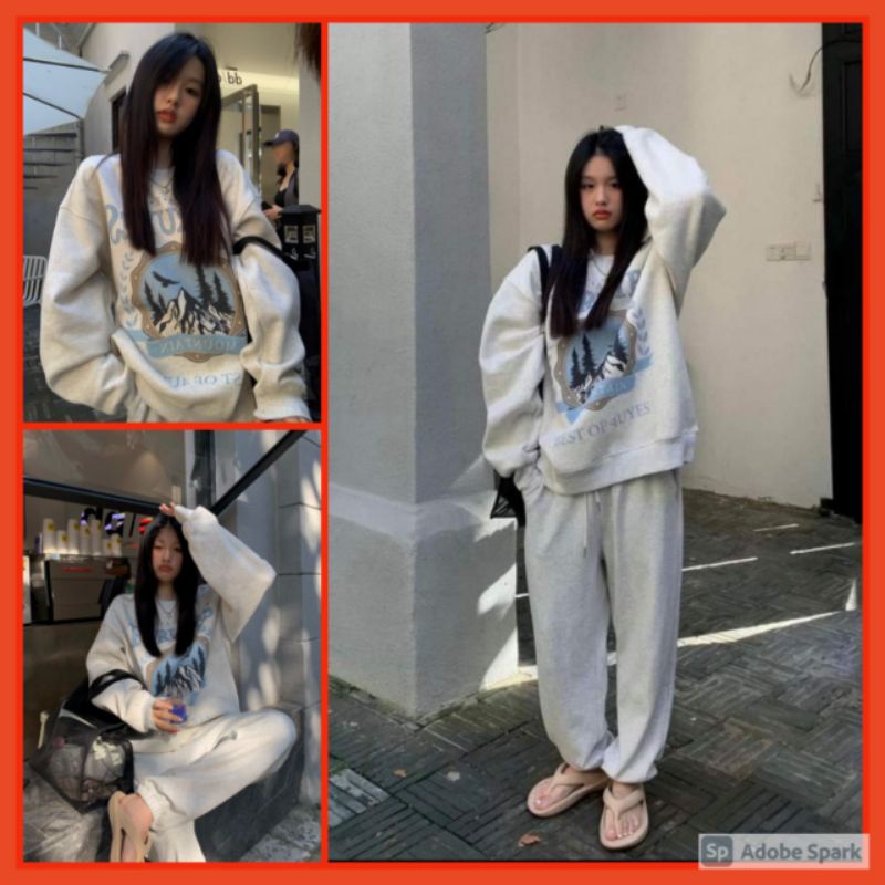 Set Nỉ Bông FORUYES Unisex [FREESHIP] Bộ đồ áo Dài tay hoodie quần ống boom