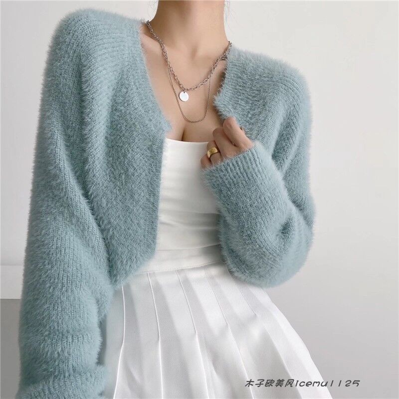Áo khoác SUXI cardigan dệt kim tay dài dáng rộng màu sắc đơn giản thời trang xuân thu cho nữ