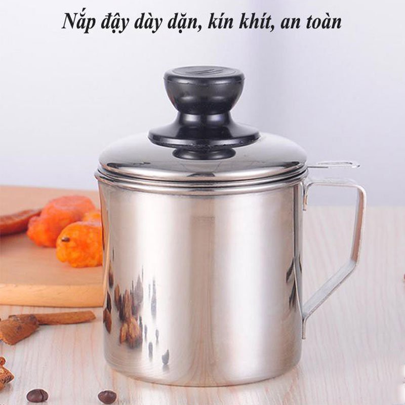 Ca lọc dầu ăn có lưới lọc cặn bằng INOX không gỉ cao cấp