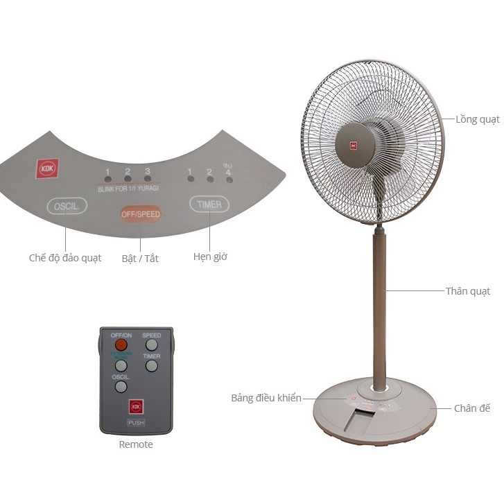 Quạt Đứng Lửng KDK N30NH Có Remote - Đồng Ánh Kim - Hàng Chính Hãng