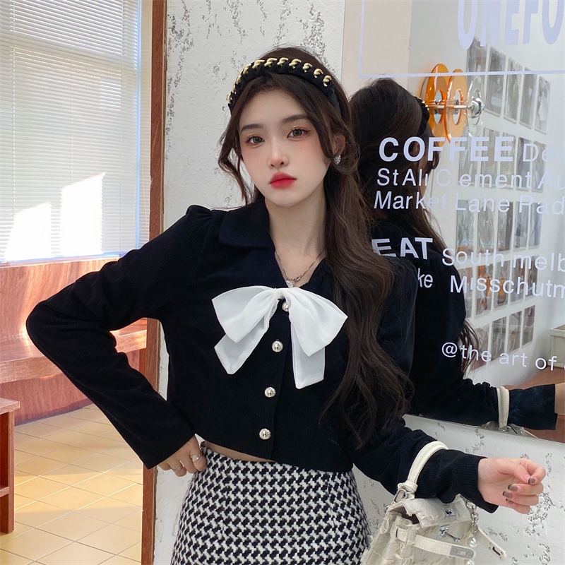 Áo Sơ Mi Khoác Ngoài Dài Tay Thắt Nơ Màu Sắc Retro Thời Trang Mùa Thu Mới