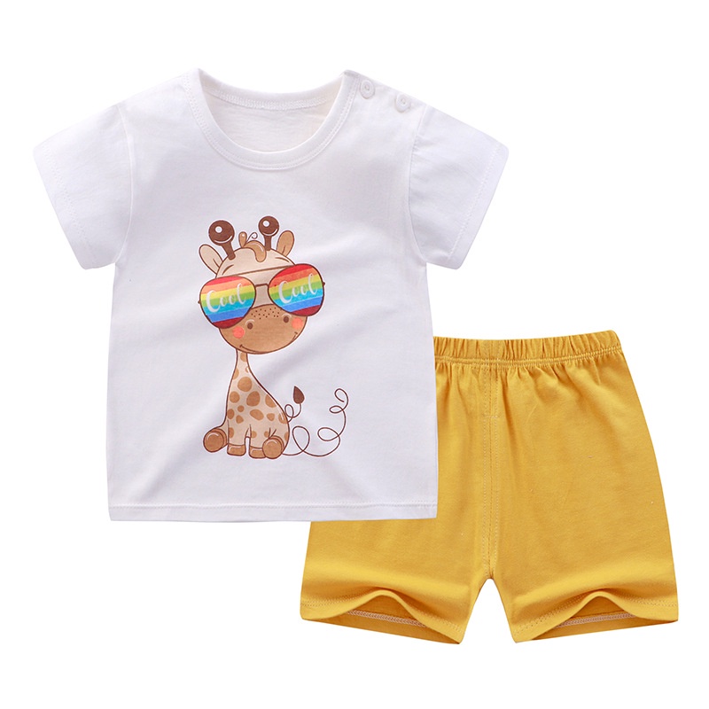 Bộ Áo Thun Tay Ngắn Kèm Quần Short Bằng Cotton Thoáng Khí In Họa Tiết Hoạt Hình Dễ Thương Phong Cách Hàn Quốc Thời Trang Mùa Hè Cho Nữ