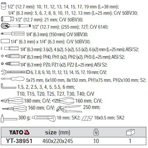 [Hàng xịn] Đồ Nghề Yato Balan. Bộ đồ nghề sửa chữa đa năng 80 chi tiết Yato YT-38951