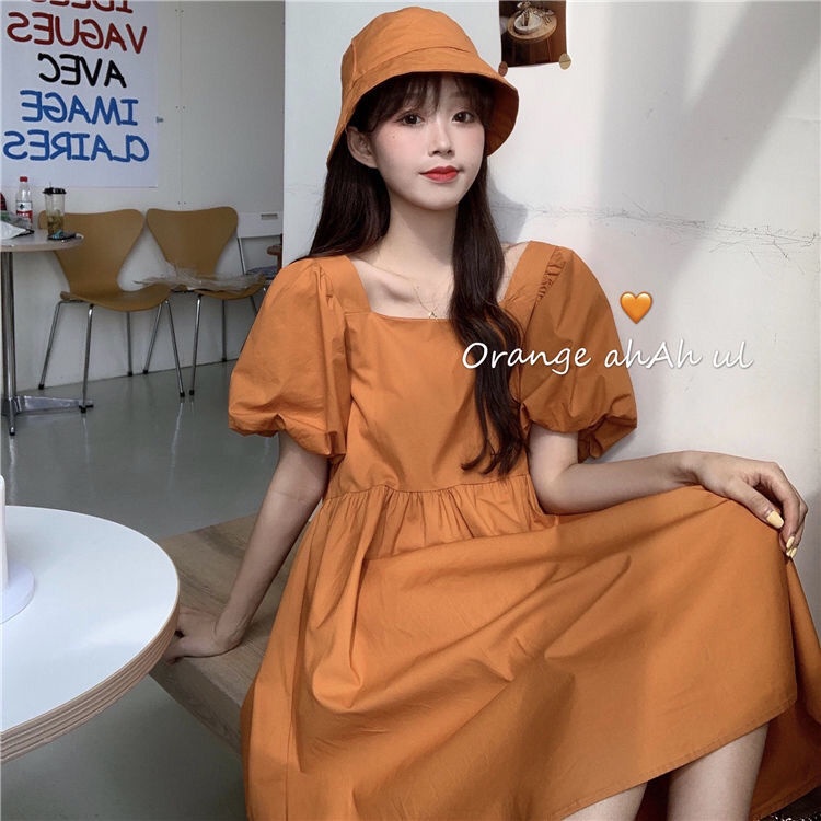 Đầm Tay Phồng Cổ Vuông Phong Cách Hàn Quốc Thời Trang Mùa Hè 2021 Mới Cho Nữ
