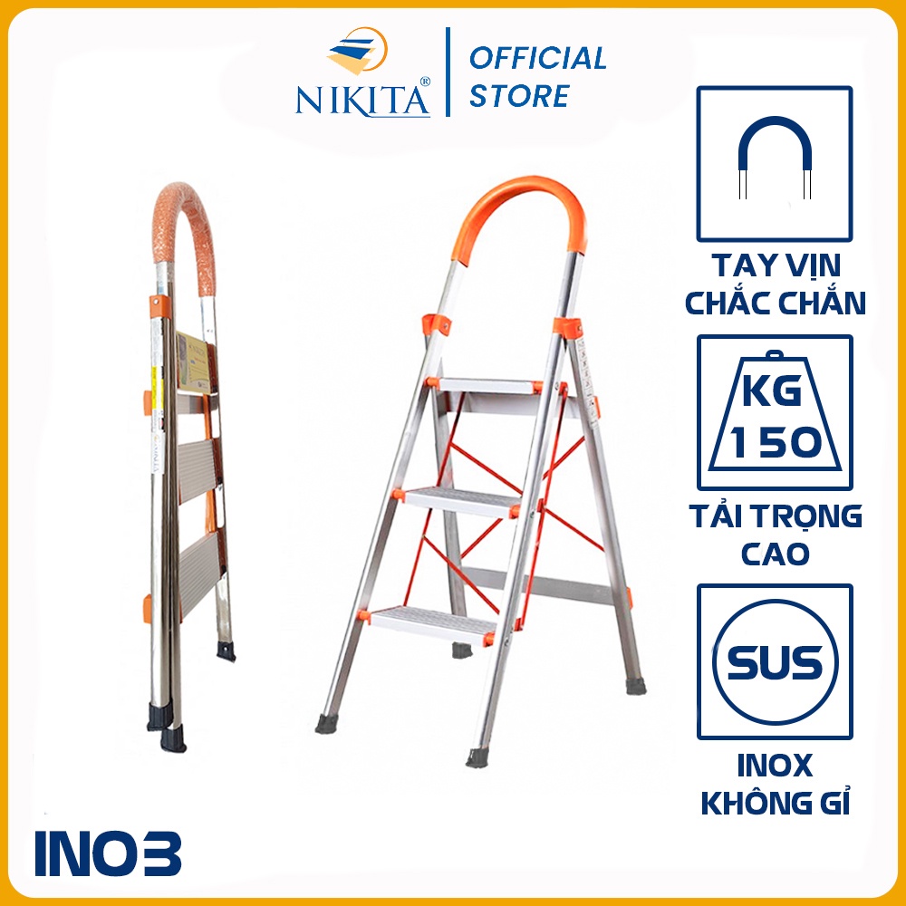 Thang ghế INOX bậc lớn NIKITA IN03 3 bậc Chính hãng NIKITA