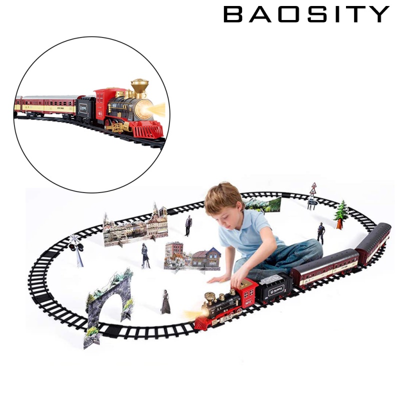 Bộ đồ chơi đường ray xe lửa chạy bằng pin có đèn và âm thanh cho trẻ em