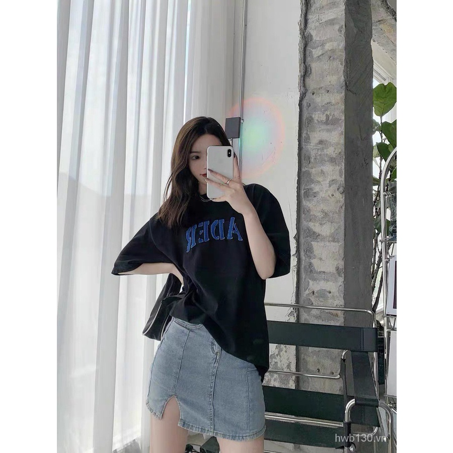 2021Summer New Korean-Style Tide BrandADER Denim Embroidered Letter Loose Short SleeveTT-shirt Men and Women the Same Paragraph