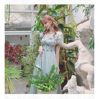 Đầm Maxi Tay Ngắn Cổ Vuông Màu Xanh Lá