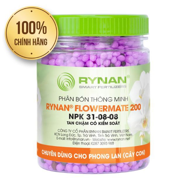 Phân bón thông minh tan chậm RYNAN 200 NPK 31-8-8 TE cho cây hoa cảnh, phong lan -150 g