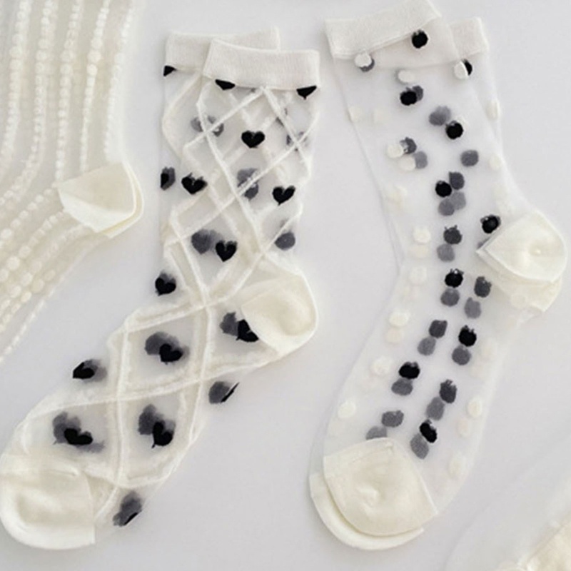 XIXI 1 Đôi Tất Chấm Bi Trắng Đen Phong Cách Lolita Thời Trang