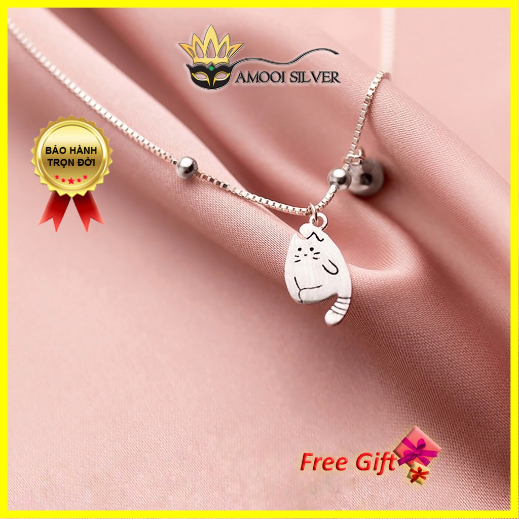 Vòng Tay Bạc 💛𝑭𝑹𝑬𝑬𝑺𝑯𝑰𝑷💛 Lắc Tay Mèo Ú Có Chuông - Lắc Tay Bạc S925 - AMOOI SILVER