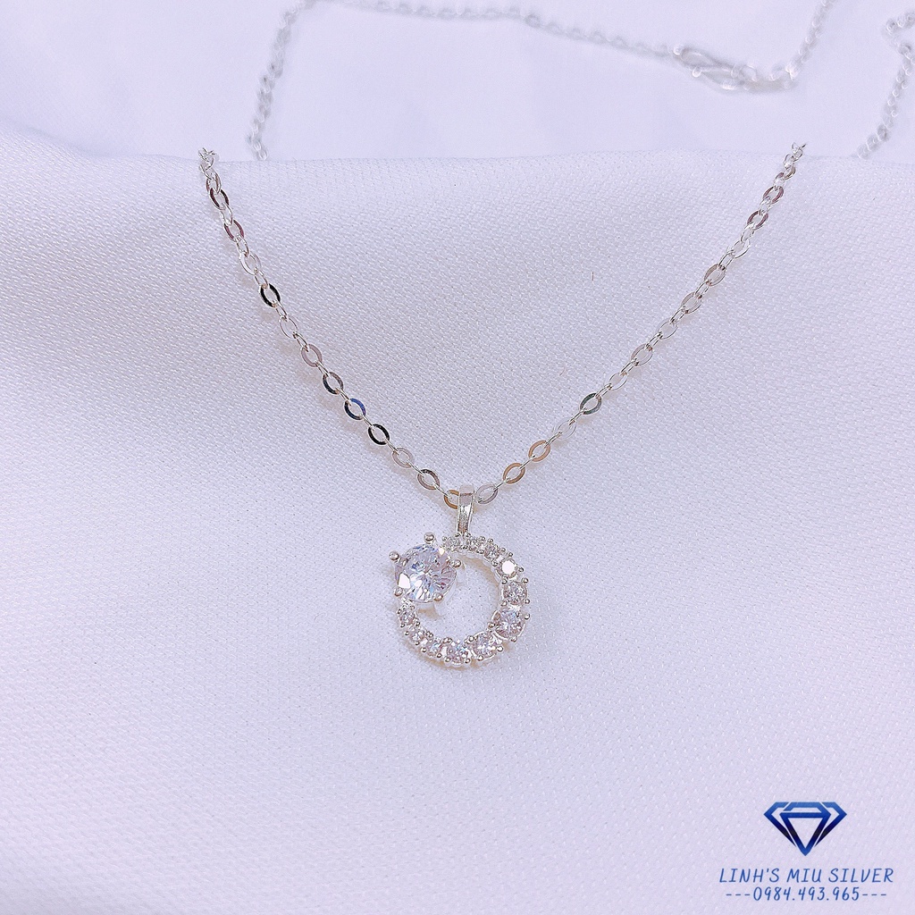 Dây chuyền bạc LINH MIU SILVER, vòng cổ nữ mặt tròn đính đá siêu xinh