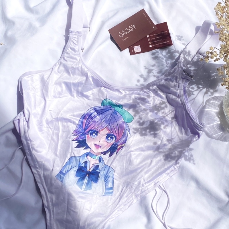 Bodysuit cột eo nữ hoạ tiết anime dễ thương hở eo gợi cảm SHEIN