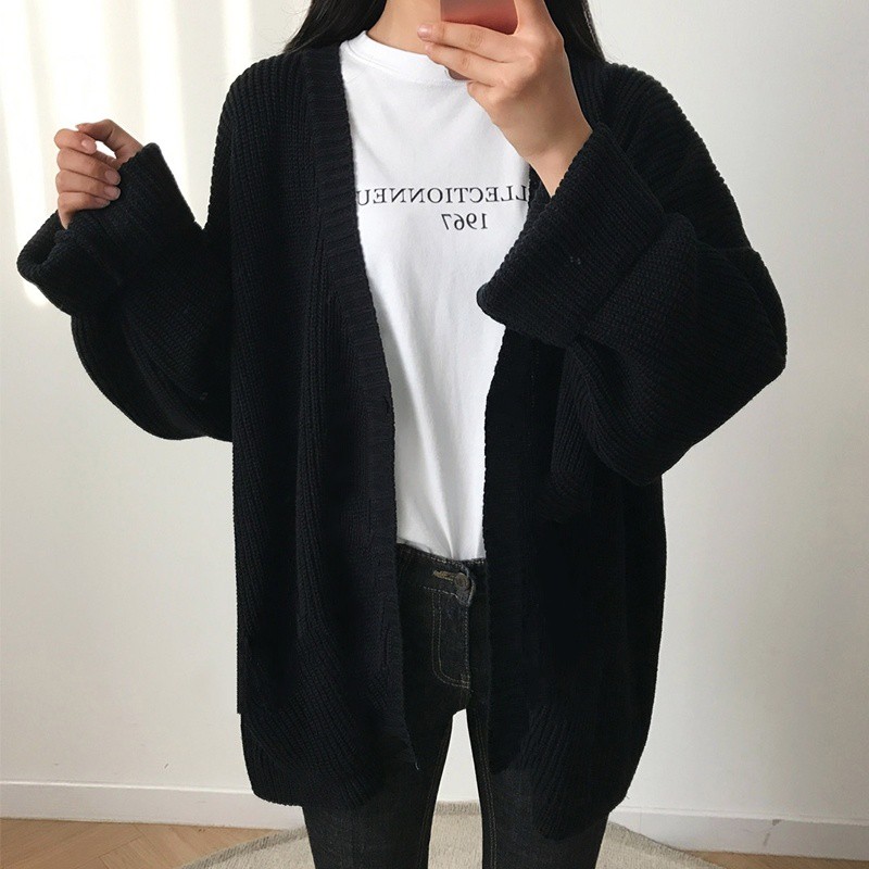 ÁO KHOÁC LEN CADIGAN ĐEN PHA NỈ - ÁO CARDIGAN LEN NỮ BASIC KOREA MÀU ĐEN NAM NỮ UNISEX | BigBuy360 - bigbuy360.vn