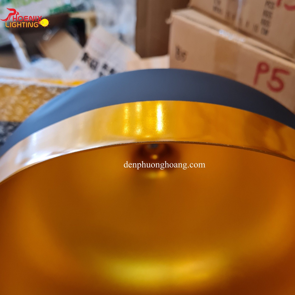 Đèn thả trần trang trí chao nhôm viền vàng D330 (Tặng kèm bóng LED)