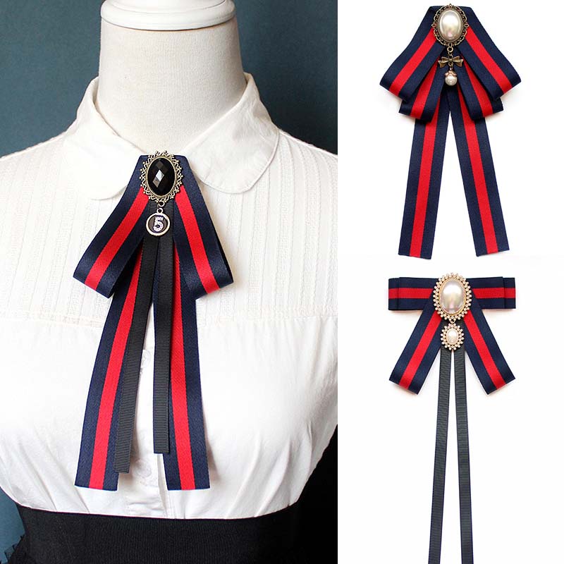 Cà Vạt Nơ Ruy Băng Kẻ Sọc Đính Ngọc Trai Có Thể Điều Chỉnh Cho Đám Cưới