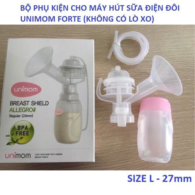 (Made in Korea) (Không lò xo) (Size L - 27mm) Bộ phụ kiện cho máy hút sữa điện đôi UNIMOM FORTE PK