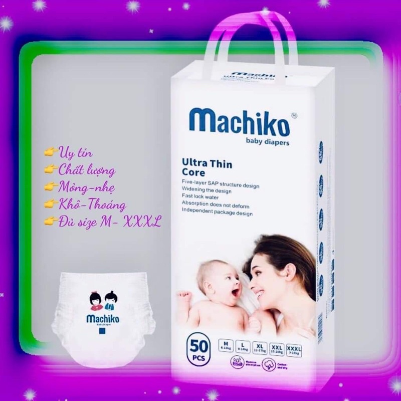 Tã/bỉm quần machiko chính hãng 100miếng đủ size m-3XL siêu thấm hút date xa